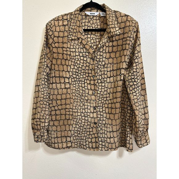 Alia Tops - Alia Retro Women's Career Alligator Print Blouse, Size 14